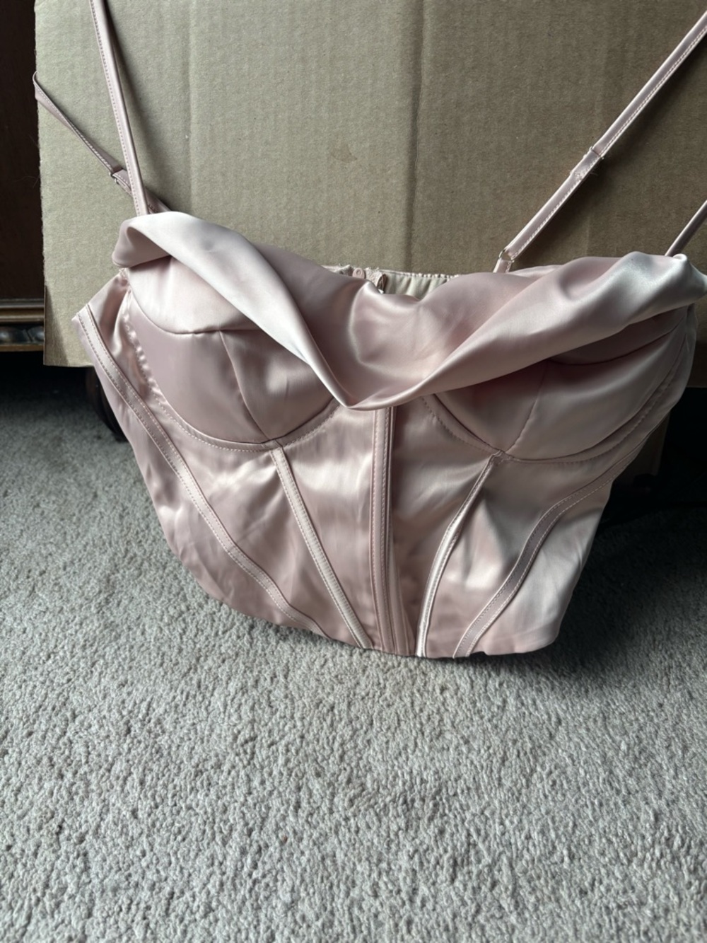 Satin Corset Bustier Top in Blush Pink